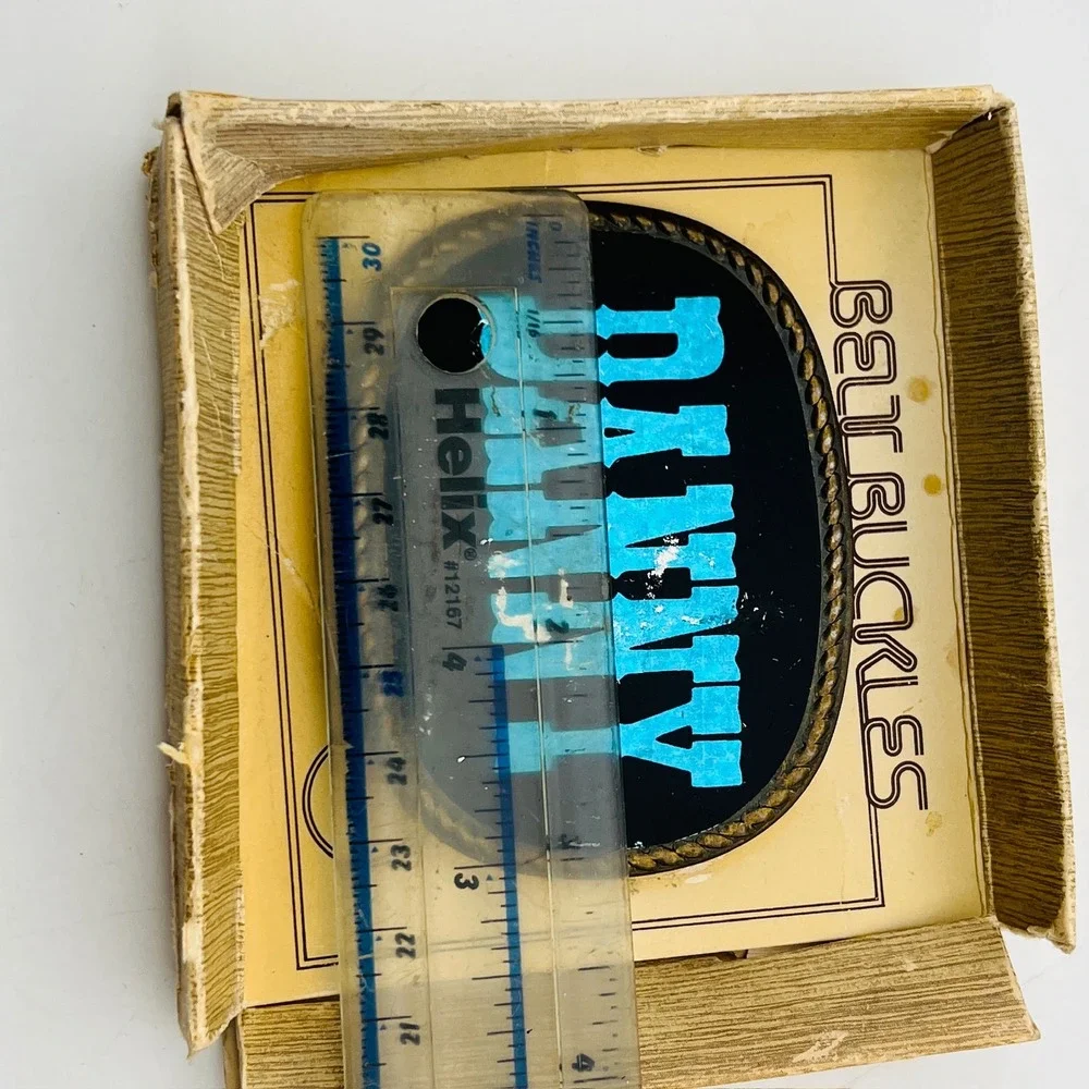 Vintage Danny Name Belt Buckle Blue‎ Western Font Black Oval Rope Border Boxed